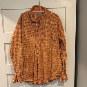 Orange Checkered Cinch Button-Up Shirt